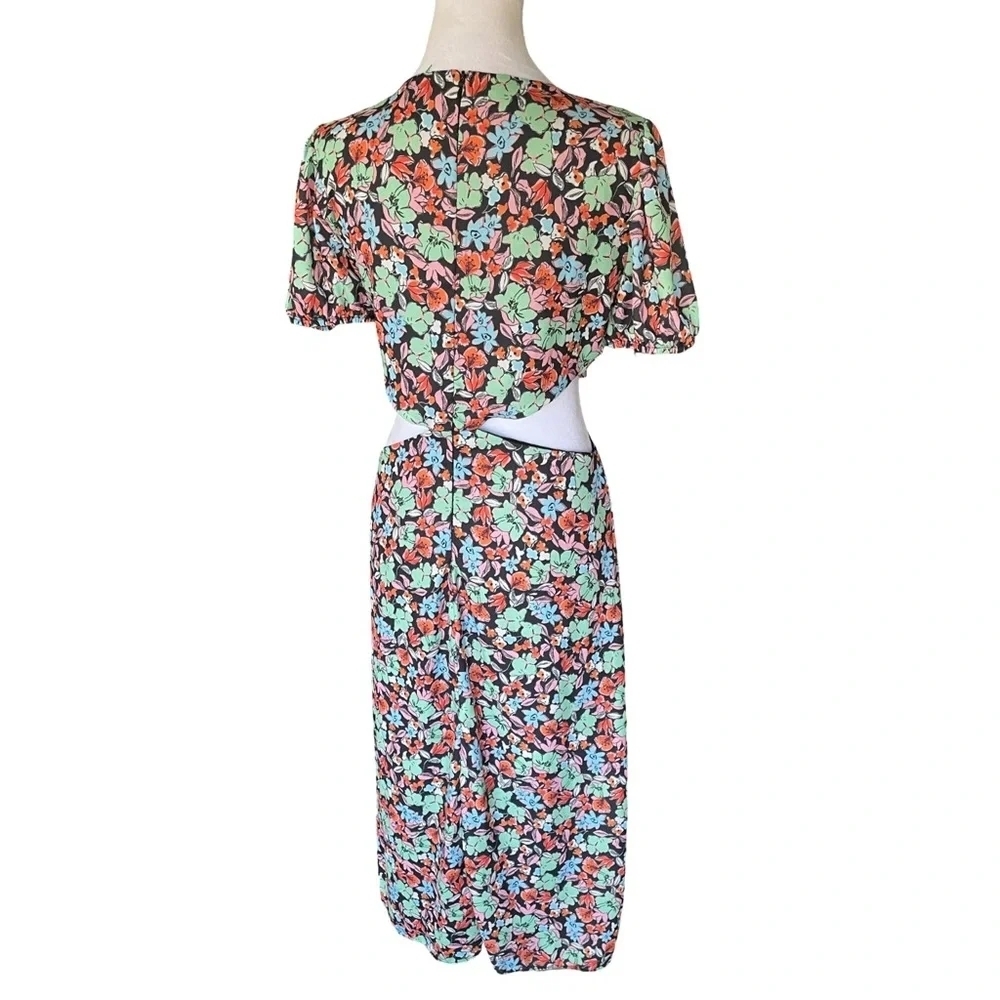 Trendyol Floral Print Cut Out Midriff Midi Dress Size 6 - Picture 6 of 12